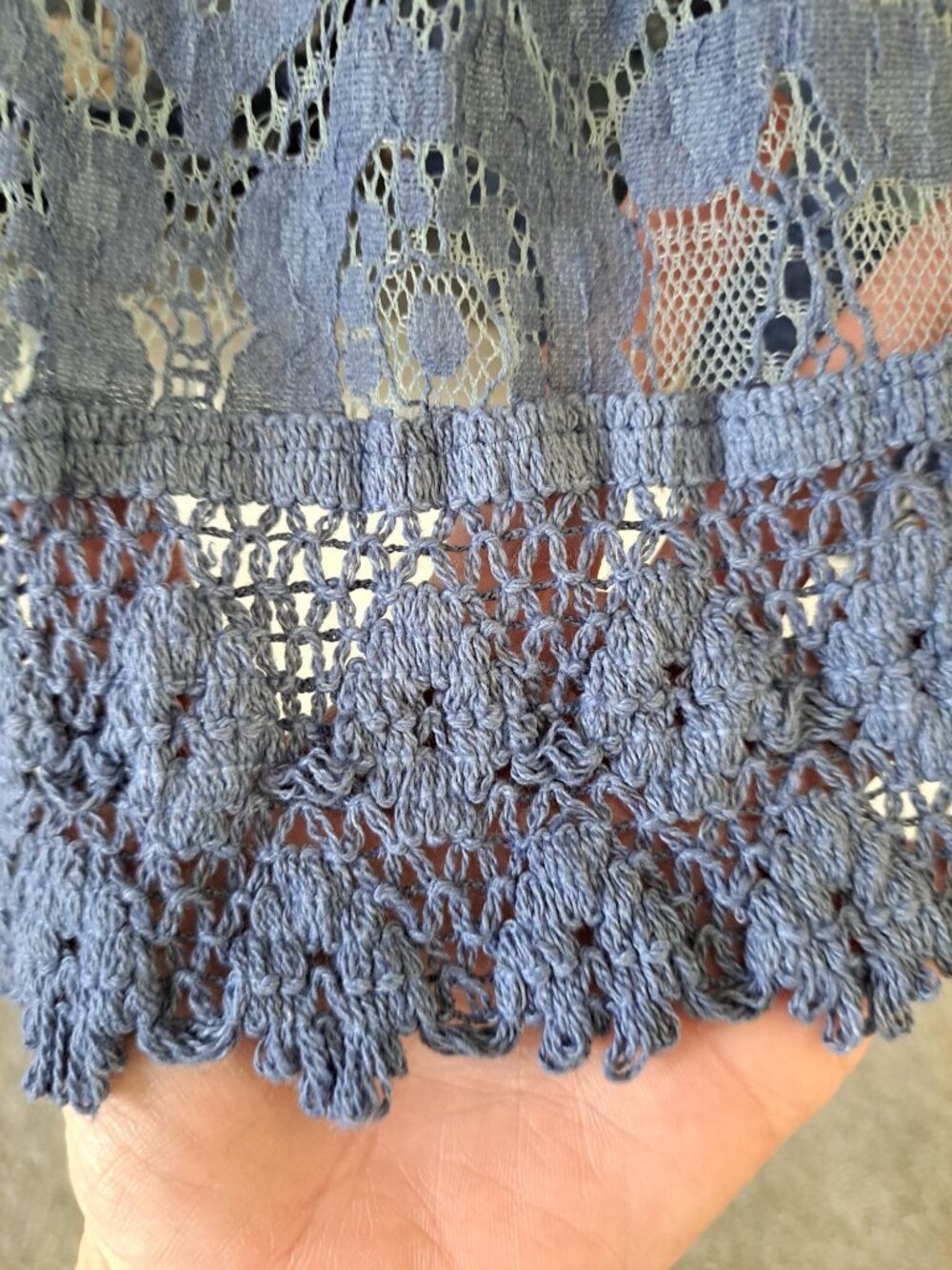 Boho Lace Maxi Skirt Blue Crochet Elastic Waist Tassel Tie Flowy Womens L Gypsy - Picture 6 of 12